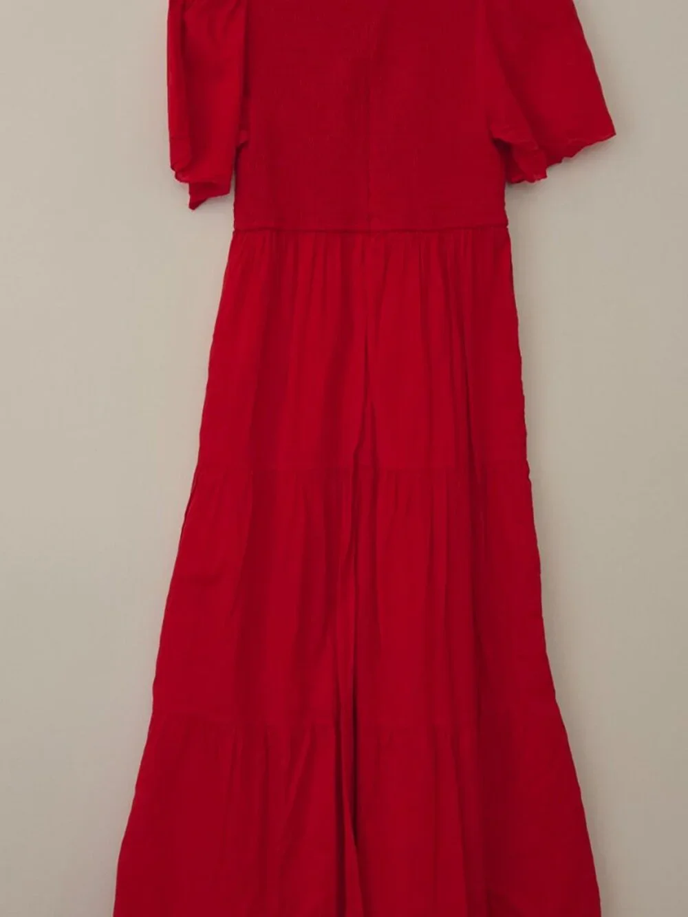 Monoprix Red Smocked Midi Dress NWOT lined - Picture 3 of 11